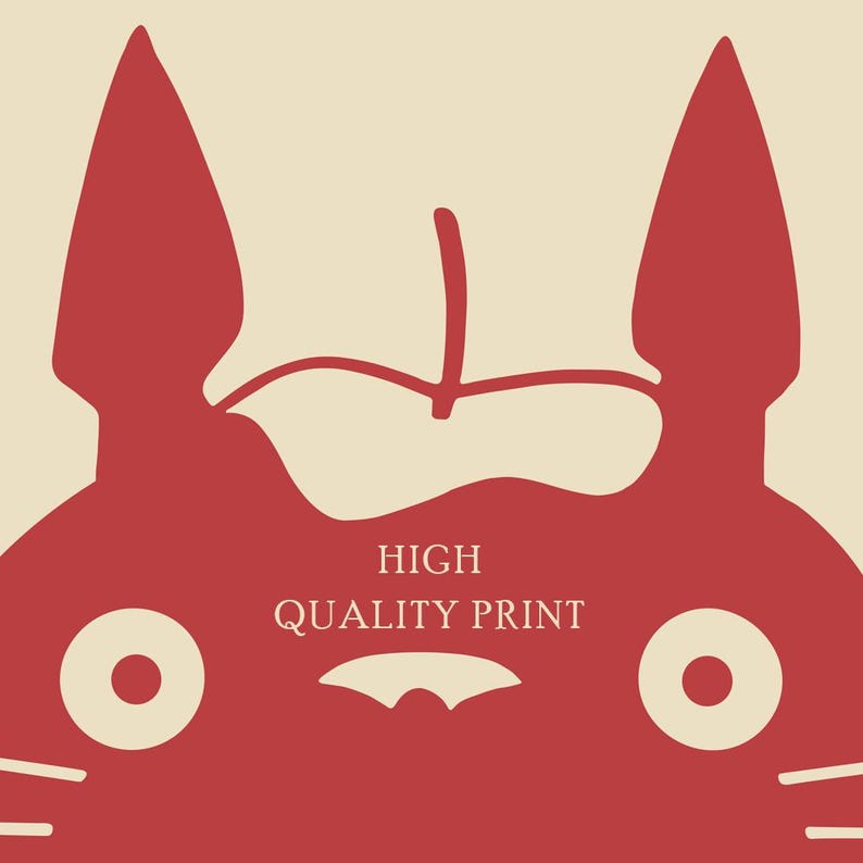 May include: A red illustration of a cartoon character with large ears and eyes, set against a cream background. The text "HIGH QUALITY PRINT" is centered below the character's face.