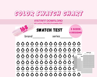 Ohuhu 168 Color Swatch Chart | Color Swatches and Patterning | A4 A5 US Letter PDF | Marker Swatch Test Sheet