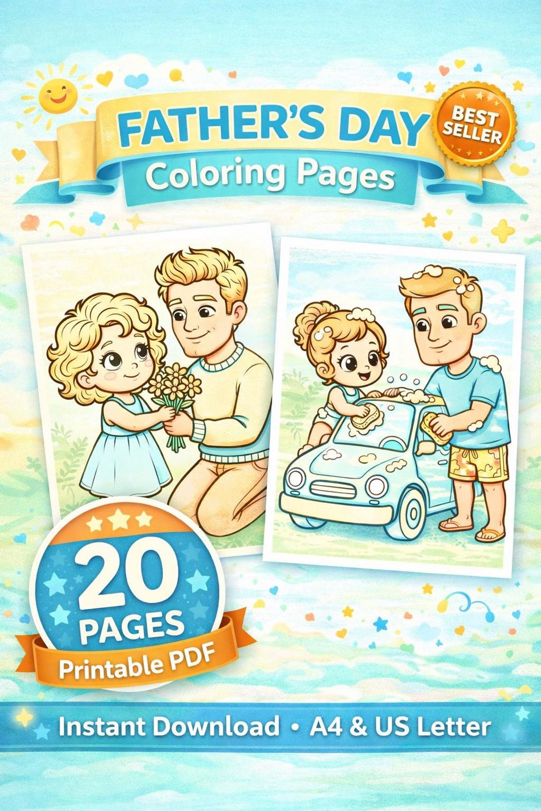 Father's Day Coloring Pages for Kids, Printable Dad Activity Book (PDF ...