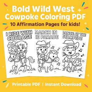 Páginas para colorear de "Pequeñas aventuras de vaqueros" (PDF): 10 imprimibles infantiles del Salvaje Oeste, temática de la Estampida de Calgary