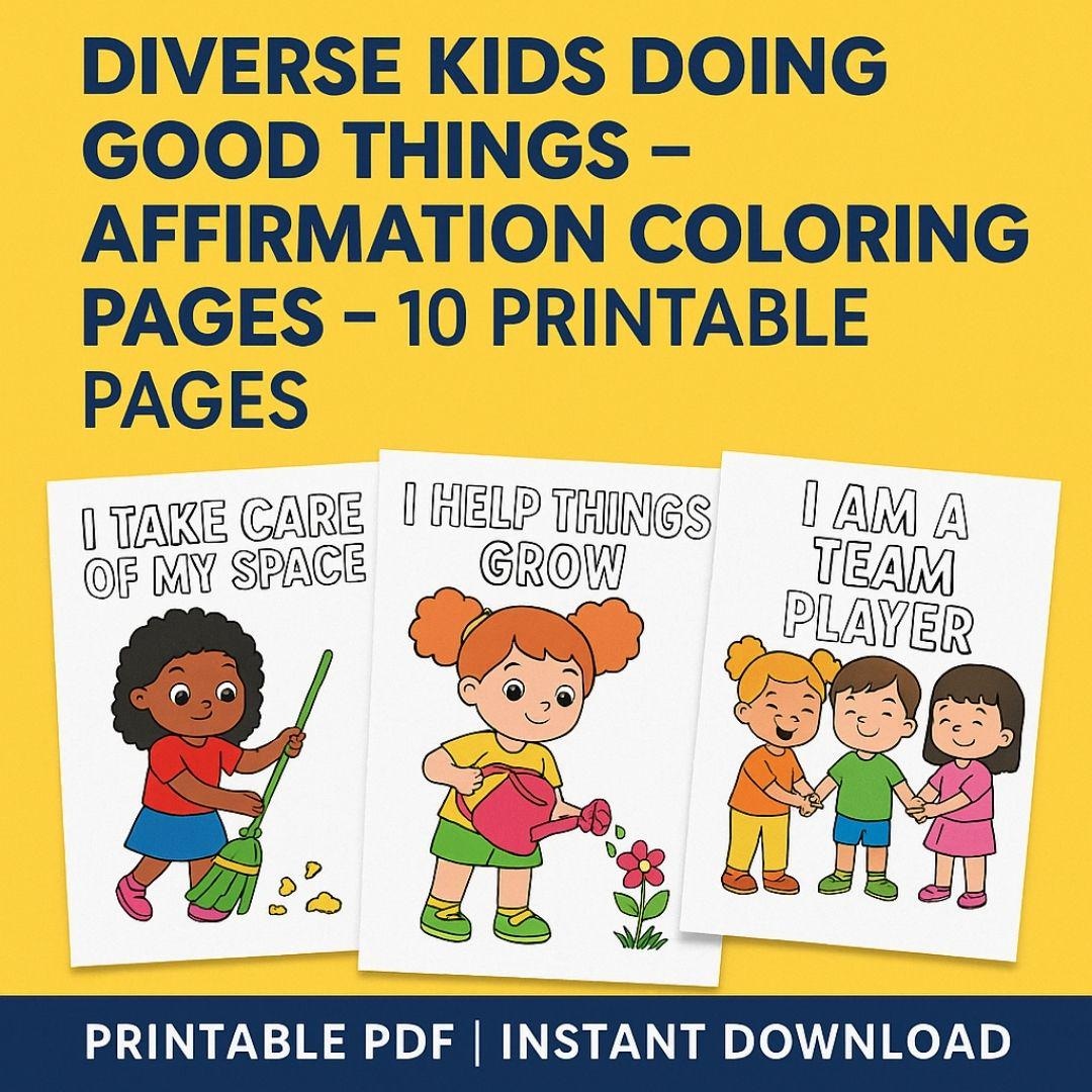 Kids Affirmation Coloring Pages: Printable Kindness Worksheets (PDF ...