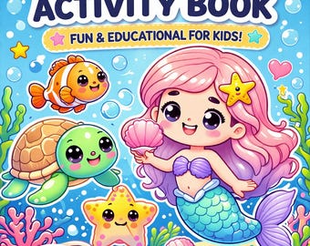 Mermaid Activity Book for Kids , Printable Coloring Pages Bundle, Ocean Learning Worksheets, Maze Word Search Games, Preschool Busy Book PDF
