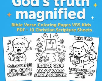 God’s truth magnified Bible Verse Coloring Pages VBS Kids PDF – 10 Christian Scripture Sheets