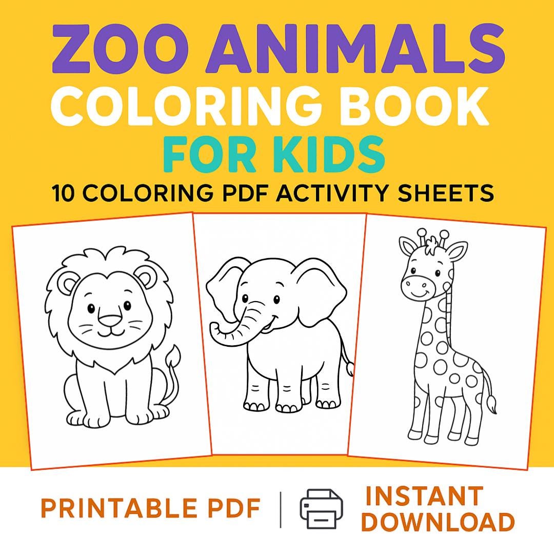 Zoo Animals Coloring Pages for Kids | 10 Cute Animal Printable PDF ...