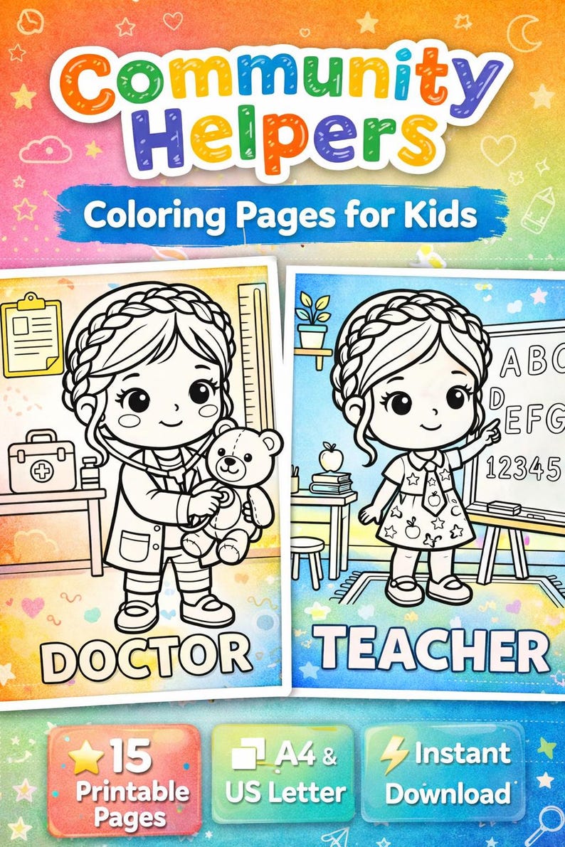 Community Helpers Coloring Pages for Kids, Career Printable Activity ...