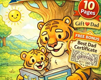 Father's Day Coloring Pages, Kids Gift, 10 Pages + Dad Certificate (Printable)