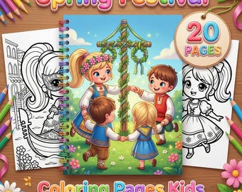 Spring Festival Coloring Pages for Kids: Girls, Flowers, Easter Activity (PDF Download)