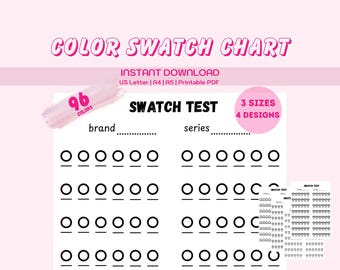 Ohuhu 96 Color Swatch Chart | Color Swatches and Patterning | A4 A5 US Letter PDF | Marker Swatch Test Sheet