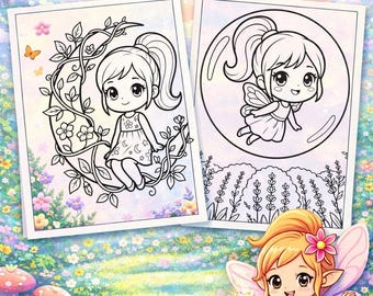 Whimsical Spring Fairy Coloring Pages for Kids, Botanical Garden Printable Activity (Digital Download)