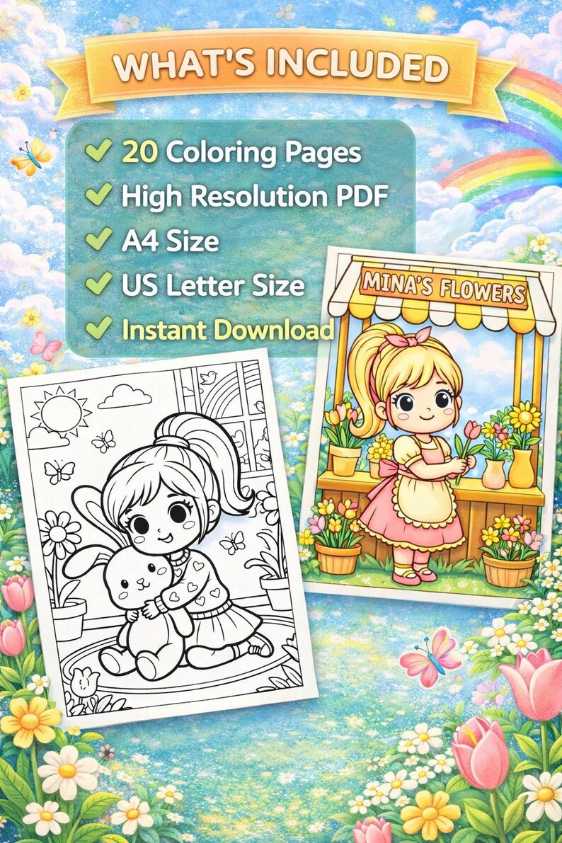 Spring Coloring Pages for Kids, Girl Spring Activities, Flower Garden ...