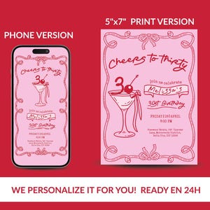 Oferta de lanzamiento: ¡Saludos por los treinta! Invitación digital personalizada / Invitación retro rosa para 30 cumpleaños / Teléfono + archivo para imprimir
