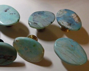 Large Agate Pale Blue Green Natural Gemstone Drawer Knobs