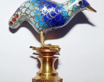 Chinese Cloisonne Champleve Bird Lamp Finial
