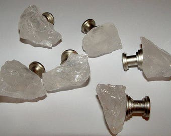 Natural White Raw Crystal Gemstone Druzy Drawer Pull Knobs Custom Pulls Drawer Pulls Dresser Knobs Remodel Screws Included