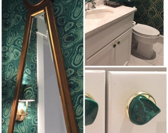 Malachite Gemstone Pulls Cabinets Drawer Pulls Door Knobs Brass