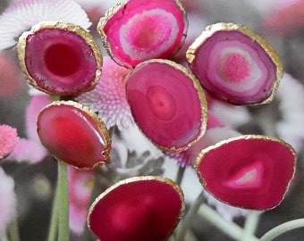 Large Custom Hot Pink Agate Slice Gemstone Drawer Pulls Knobs