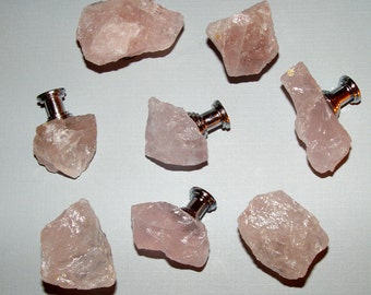 Rose Quartz XX Quality Gemstone Drawer Pull Knobs Pulls Custom Cut Raw Drawer Hardware Cabinet Handle