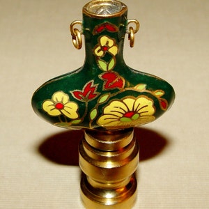 Vintage Lamp Finial Chinese Champleve Cloisonne Green Yellow Flowers