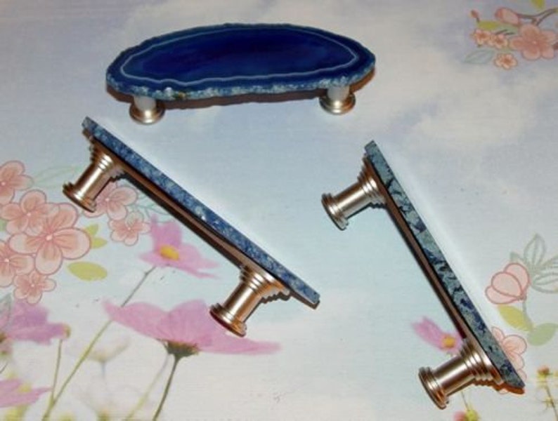 Large Blue Agate Slice Gemstone Drawer Handles Pulls Knobs Etsy