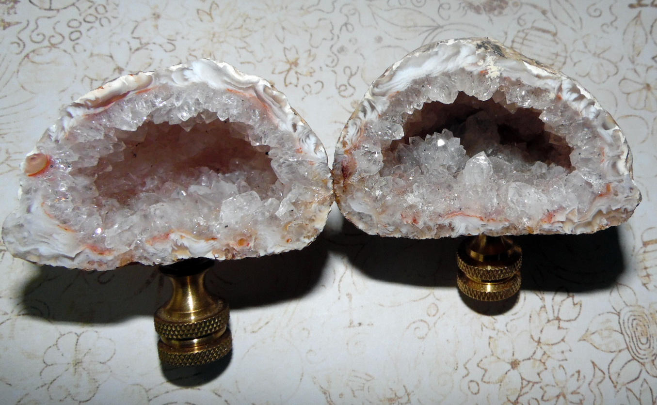 Pair Quality Natural Crystal Geode Lamp Finial Brass Base Gallery Photo