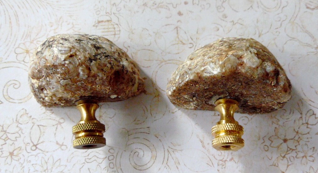 Pair Quality Natural Crystal Geode Lamp Finial Brass Base