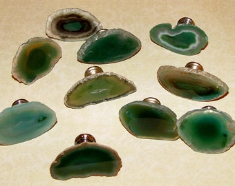 Small Custom Green Agate Slice Drawer Pulls Knobs