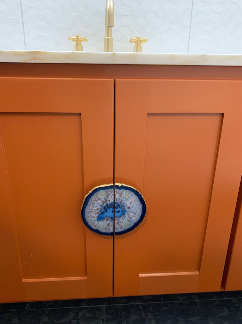 Large Agate Slice Drawer Pulls Knobs 18K Gold Silver and Copper Leaf Edge NEW COLLECTION Custom image 1