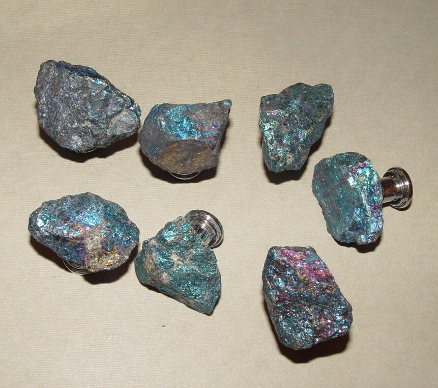 Custom Chalcopyrite Peacock Ore Turquoise Gemstone Drawer Pull