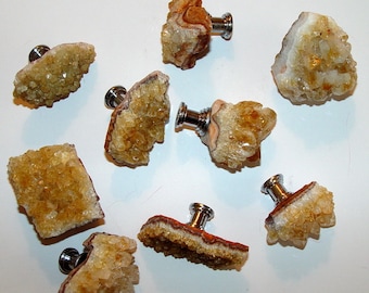 Natural Citrine Druzy Gemstone Drawer Pulls Knobs Custom One Of A Kind