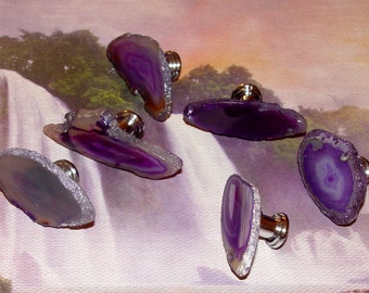 Small Custom Purple Agate Slice Drawer Pulls Knobs Cabinet Hardware Screws Included Brasss Chrome Bronze Copper