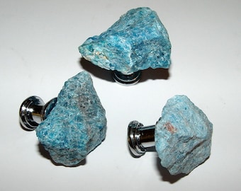 Custom Blue Apatite  Gemstone Drawer Pull Knobs
