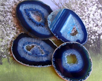 XXX Quality Blue Druzy Crystal Agate Slice Gemstone Coasters Natural Edge