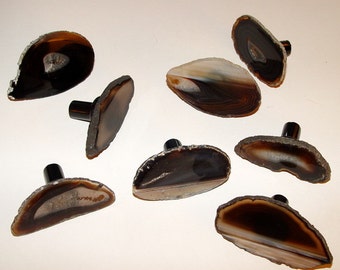 Custom Black Brown Agate Slice Drawer Pulls Knobs
