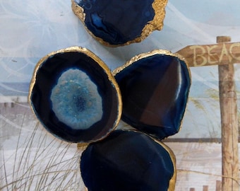 Large Blue Agate Slice Drawer Pulls Knobs Cabinet Handle 18K Gold Edge Screws Included