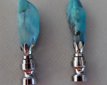Pair Lamp Finials Natural Amazonite Gemstone Chrome Base
