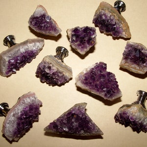 Natural Dark Amethyst Druzy Gemstone Drawer Cabinet Pulls Knobs Hardware Screws Included