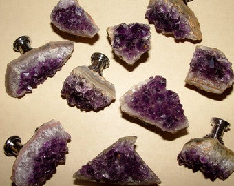 Natural Dark Amethyst Druzy Gemstone Drawer Cabinet Pulls Knobs Hardware Screws Included