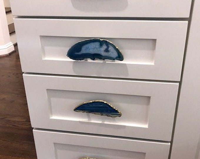 Featured listing image: Large Blue Agate Slice Gemstone Drawer Handles Pulls Knobs