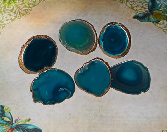 Agate Slice Drawer Pulls Knobs 18K Gold Edge Custom Turquoise Medium Size