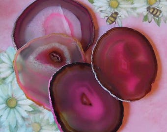 Stunning Rose Pink Agate Slice Natural Edge Gemstone Coasters