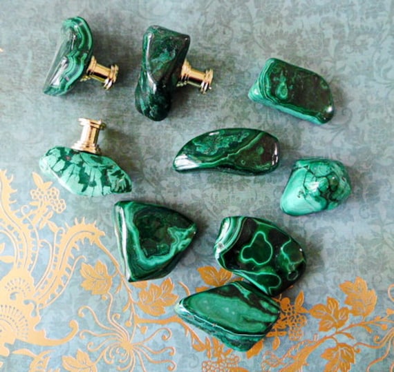 Green Malachite Gemstone Drawer Pulls Knobs Custom Hardware Etsy