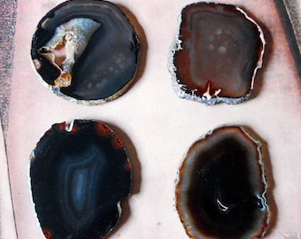 Natural Brown Black Agate Druzy Slice Gemstone Coaster