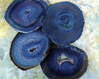 Blue Grey Druzy Crystal Agate Slice Gemstone Coasters XX Large XX Quality  Natural Edge Thick  Home Decor Wine Wedding Party Groom Pool