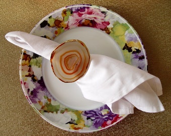 Acrylic Lucite Natural Agate 18k Gold Edge Slice Gemstone Napkin Ring