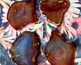 Natural Agate Druzy Slice Gemstone Coaster X Quality  Hand Applied Copper Edge Wine Bottle Holder