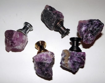 Purple Fluorite Gemstone Drawer Pulls Cabinet Knobs Pulls Raw Gemstones