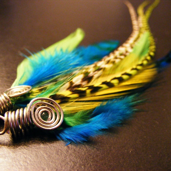 Brazil Inspired Beautiful Green, Yellow, and Blue Feather Earrings