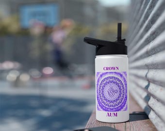 Snygg vattenflaska i rostfritt stål med mandala-design, miljövänlig resemugg, present till vätskebalans, yogatillbehör, lila estetik,