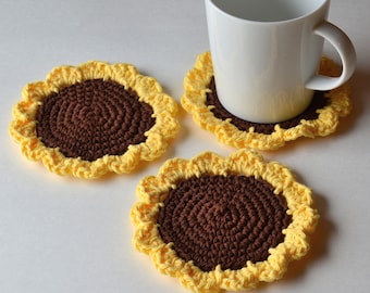 Crochet Pattern for Sunflower Coasters PDF, Fun Hostess Gift, Summer or Fall Decor, Cute Gift Idea, Easy Crochet Pattern, Quick Project