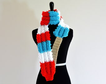 Crochet Popsicle Scarf, Red White Blue Turbo Rocket Popsicle, Firecracker Popsicle, Great Summer Accessory, Halloween Costume